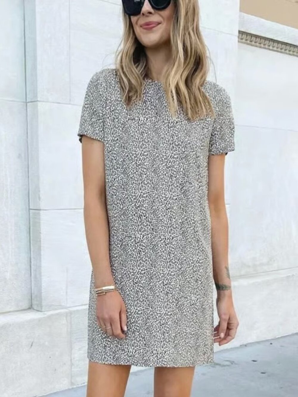 Jenni Kayne Leopard Short Sleeved Viscose T-Shirt Mini Dress Womens Size XS